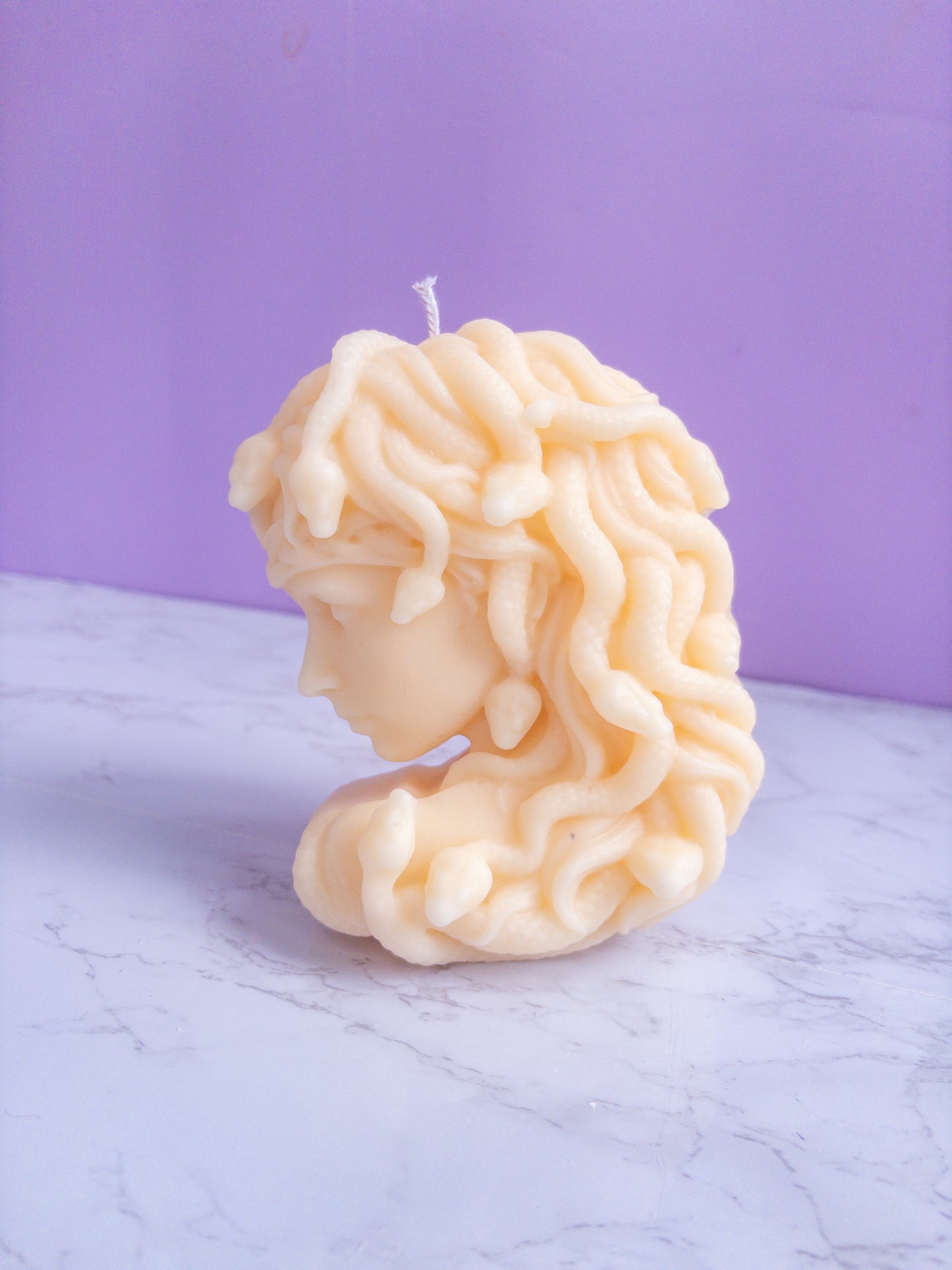 Medusa Bust Pillar Candle, White
