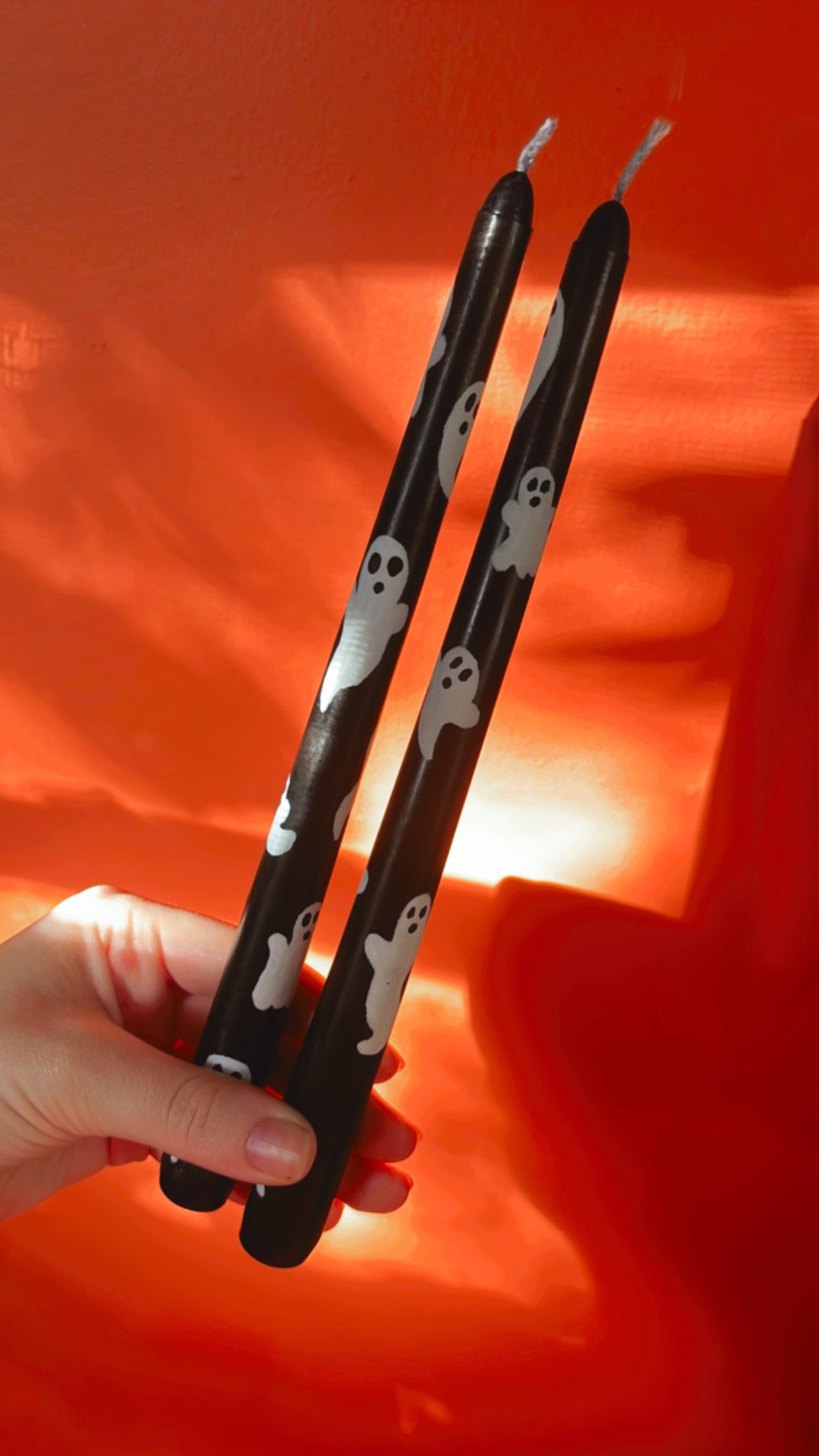 Ghostie Spooky Painted Taper Candle Set