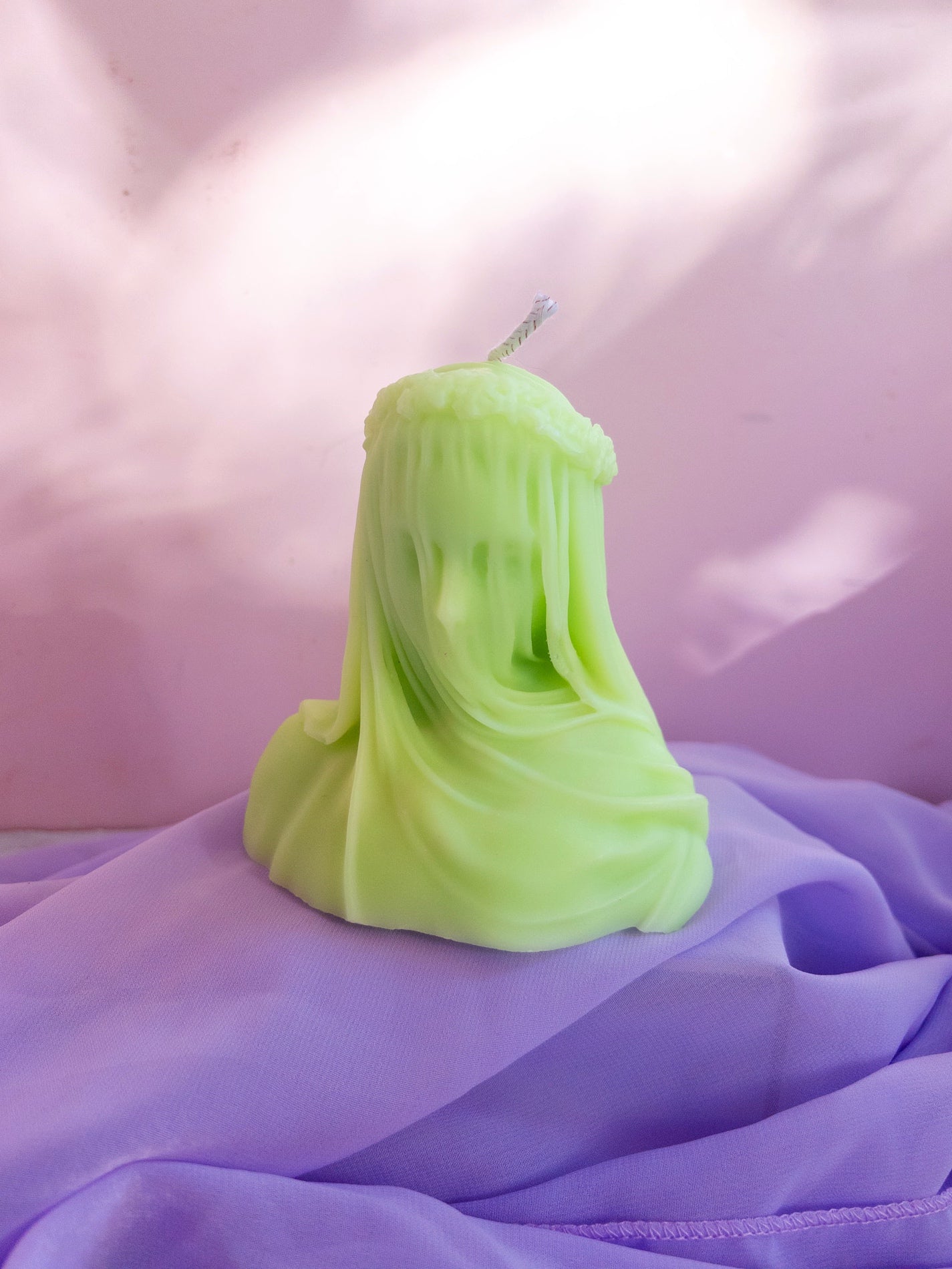 Veiled Woman Pillar Candle, Green