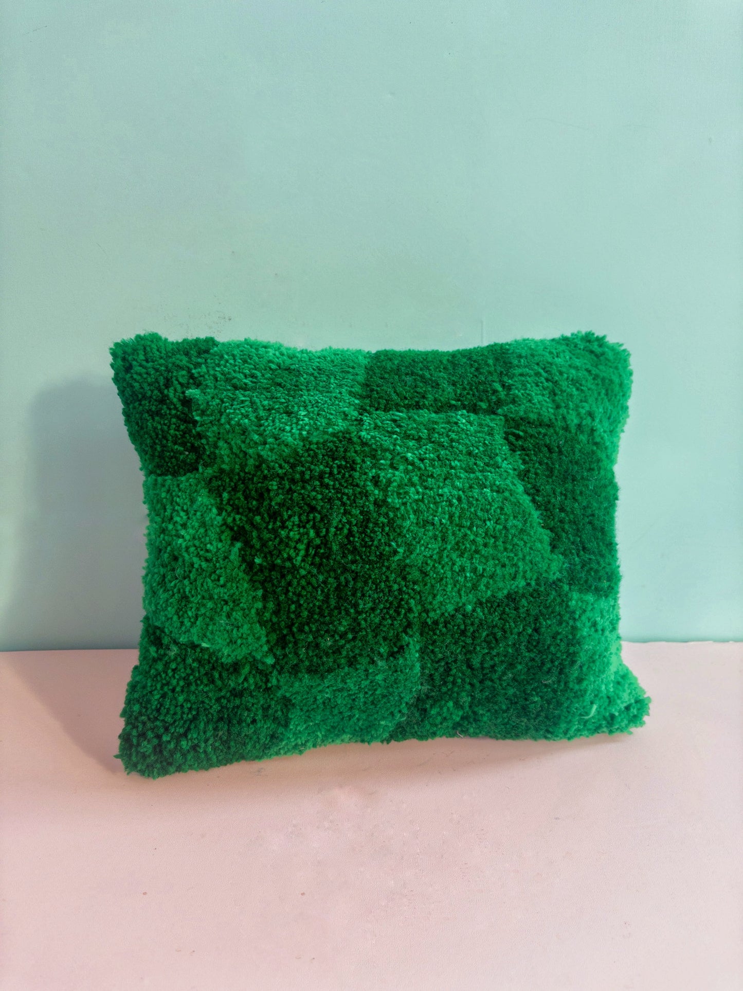 Tufted Green Check Decorative Pillow