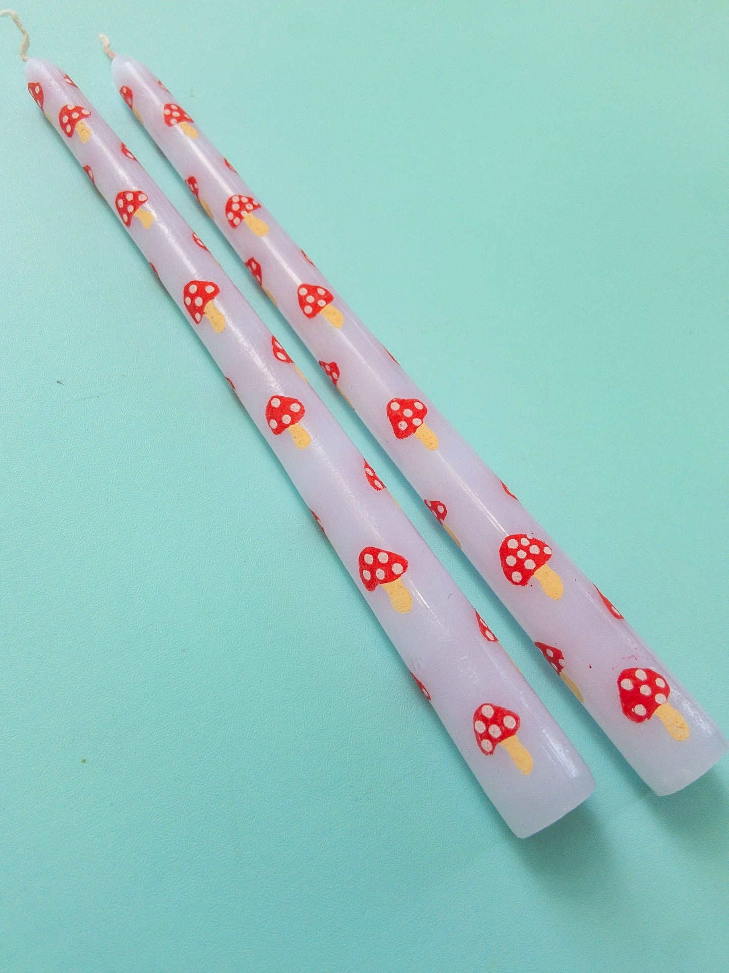 Mushroom Print Painted Taper Candle Set of 2