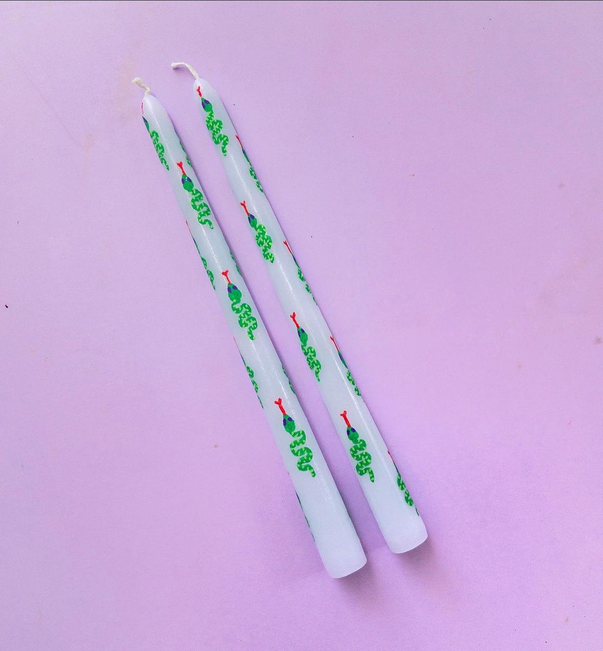 Snake Pattern Painted Taper Candle Set of 2