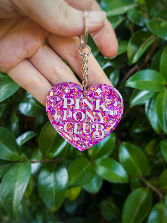Glitter Heart Pink Pony Club Keychain