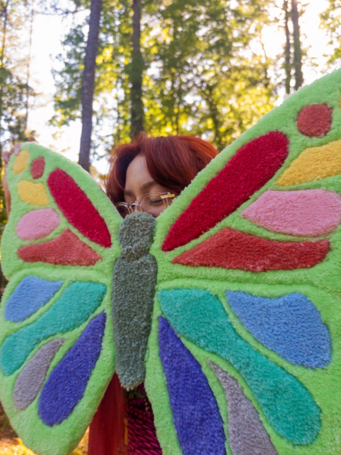 Green Rainbow Butterfly Tufted Rug