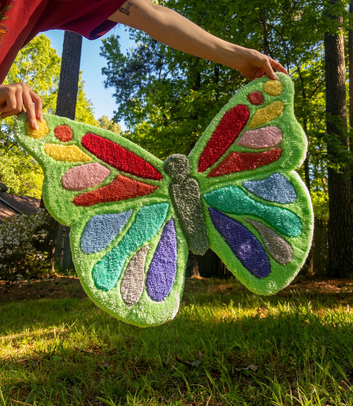 Green Rainbow Butterfly Tufted Rug