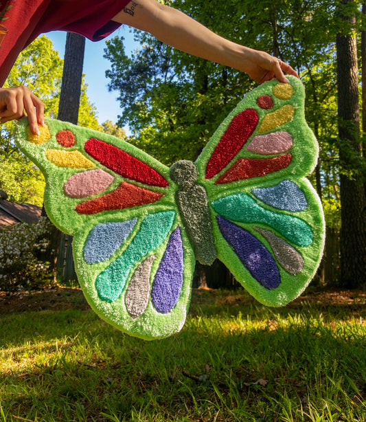 Green Rainbow Butterfly Tufted Rug